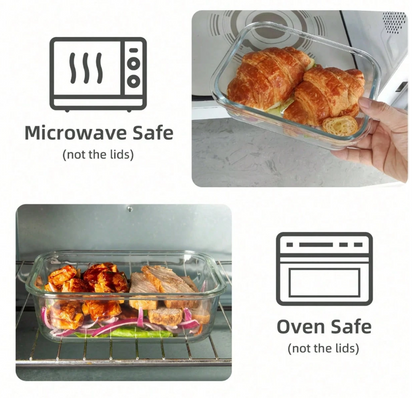 10/2-Pcs Gray High Borosilicate Glass Glass Meal Prep Containers With Airtight Lids - Leakproof, Microwave, Oven, Dishwasher & Freezer