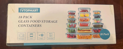 VTOPMART 18 Pack (36pc) Glass Storage Containers Set BPA Free Airtight Leakproof Lids