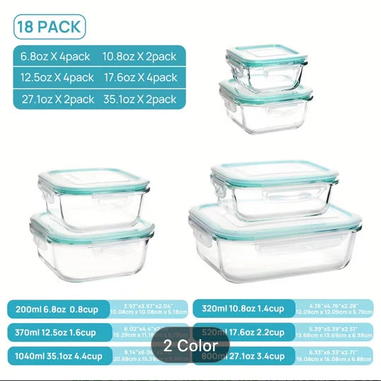 VTOPMART 18 Pack (36pc) Glass Storage Containers Set BPA Free Airtight Leakproof Lids