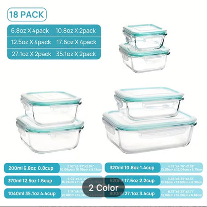 VTOPMART 18 Pack (36pc) Glass Storage Containers Set BPA Free Airtight Leakproof Lids