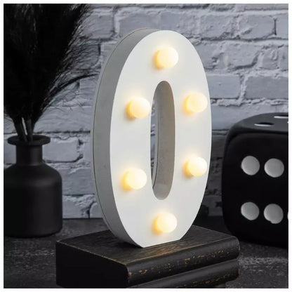 White Marquee Light Up Wood Number. (Number 0)