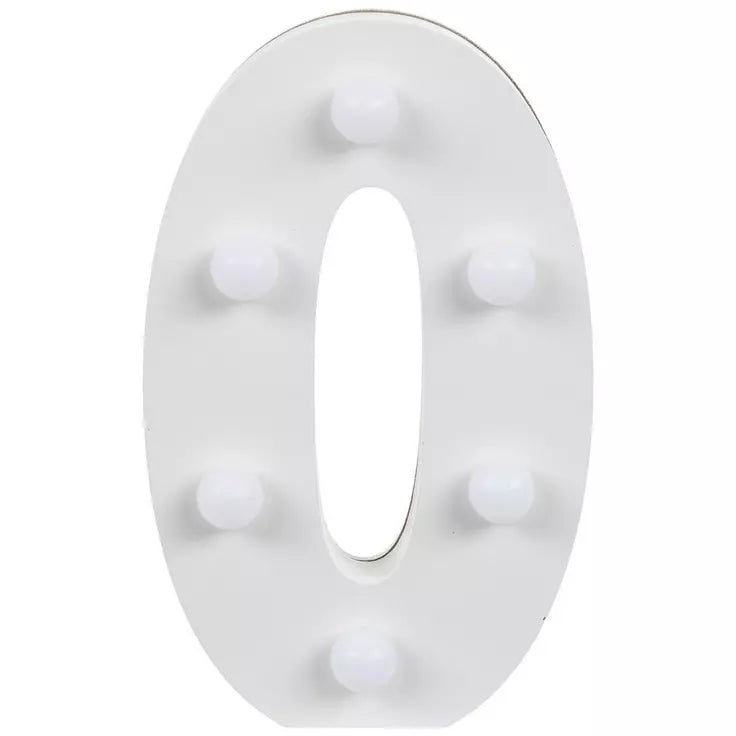 White Marquee Light Up Wood Number. (Number 0)