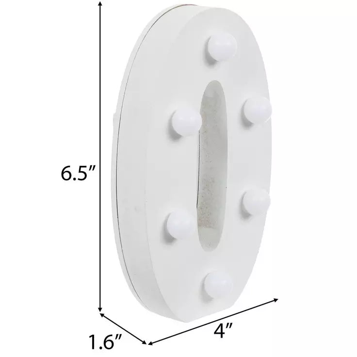 White Marquee Light Up Wood Number. (Number 0)