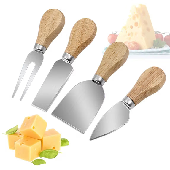 Cheese Knives Wood Handle Mini Premium Stainless Steel Cheese Slicer and Fork for Cheese Board Utensils Cheese Tools Cutlery Spreader Charcuterie Board Accessories for Party Wedding Christmas (D)