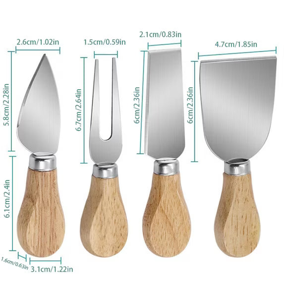 Cheese Knives Wood Handle Mini Premium Stainless Steel Cheese Slicer and Fork for Cheese Board Utensils Cheese Tools Cutlery Spreader Charcuterie Board Accessories for Party Wedding Christmas (D)