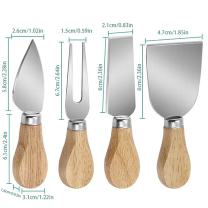 Cheese Knives Wood Handle Mini Premium Stainless Steel Cheese Slicer and Fork for Cheese Board Utensils Cheese Tools Cutlery Spreader Charcuterie Board Accessories for Party Wedding Christmas (D)