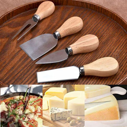 Cheese Knives Wood Handle Mini Premium Stainless Steel Cheese Slicer and Fork for Cheese Board Utensils Cheese Tools Cutlery Spreader Charcuterie Board Accessories for Party Wedding Christmas (D)