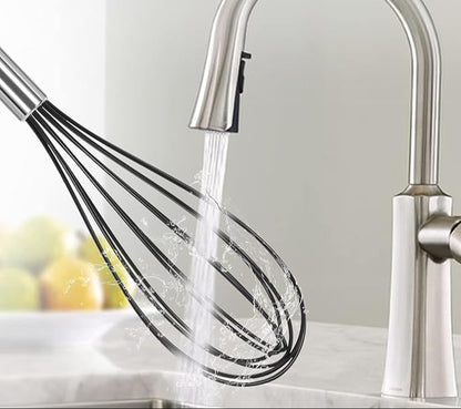Whisk Stainless Steel whisk & Silicone Non-Stick Coated Small Whisk 8" Kitchen Wisk Wire (Black)