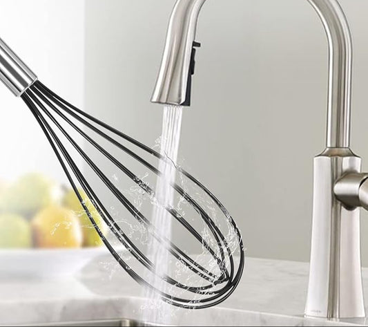 Whisk Stainless Steel whisk & Silicone Non-Stick Coated Small Whisk 8" Kitchen Wisk Wire (Black)