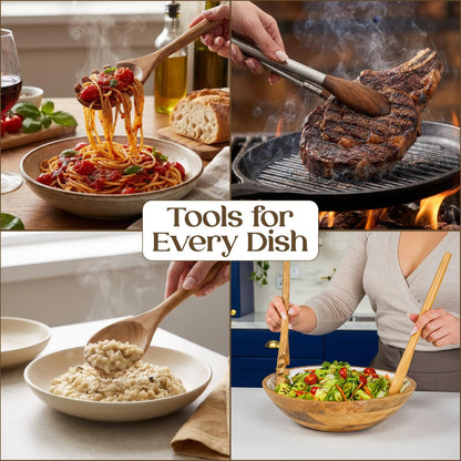 Sanjh Wooden utensils for cooking - teak wood (TONGS NOT INCLUDED)