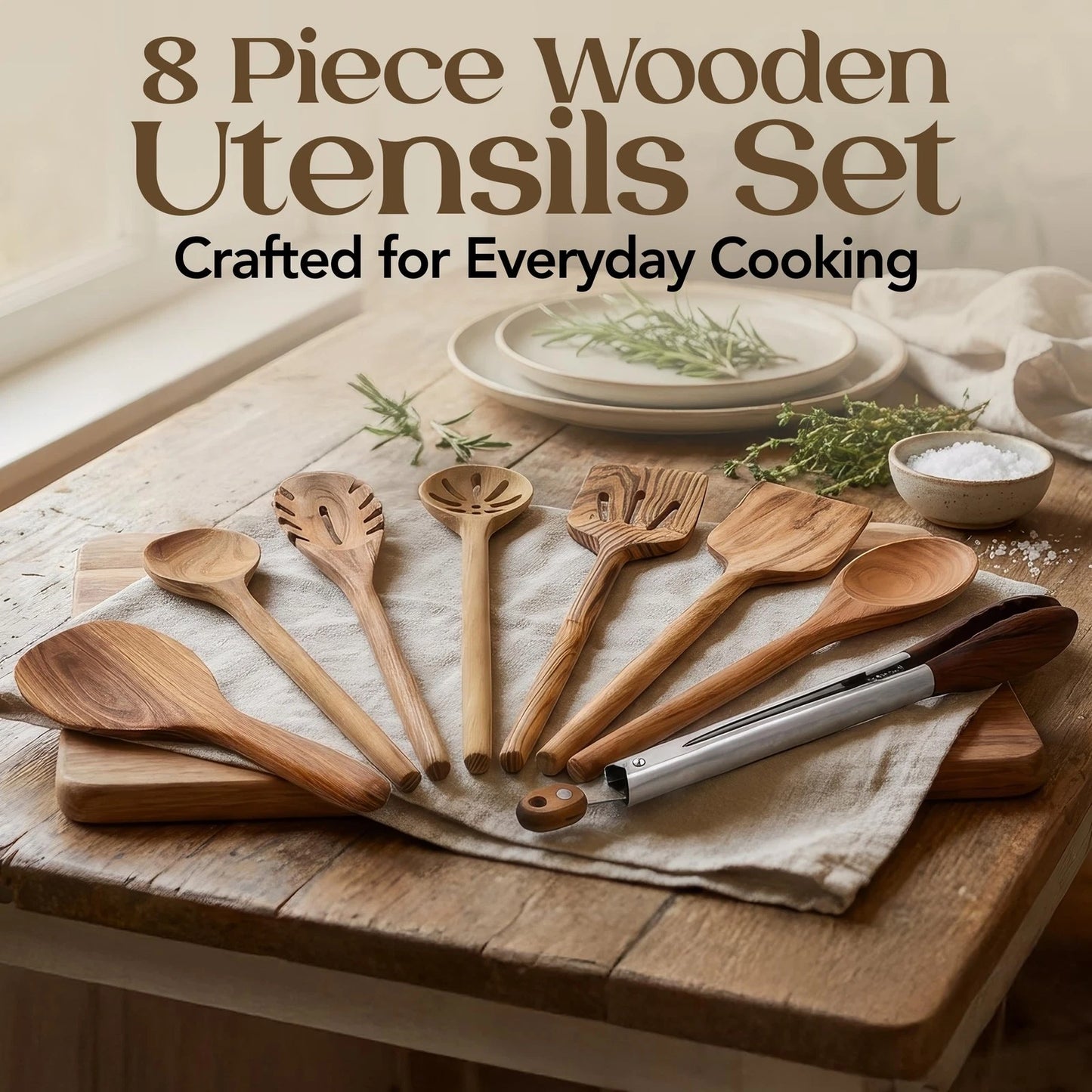 Sanjh Wooden utensils for cooking - teak wood (TONGS NOT INCLUDED)