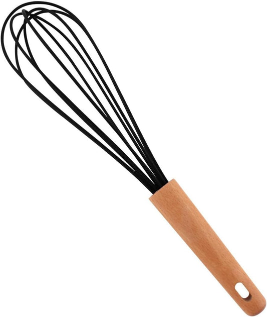 Premium Whisk Silicone Whisk Baking Tools with Beechwood Handle Non-stick Whisk Heat Resistant Whisk