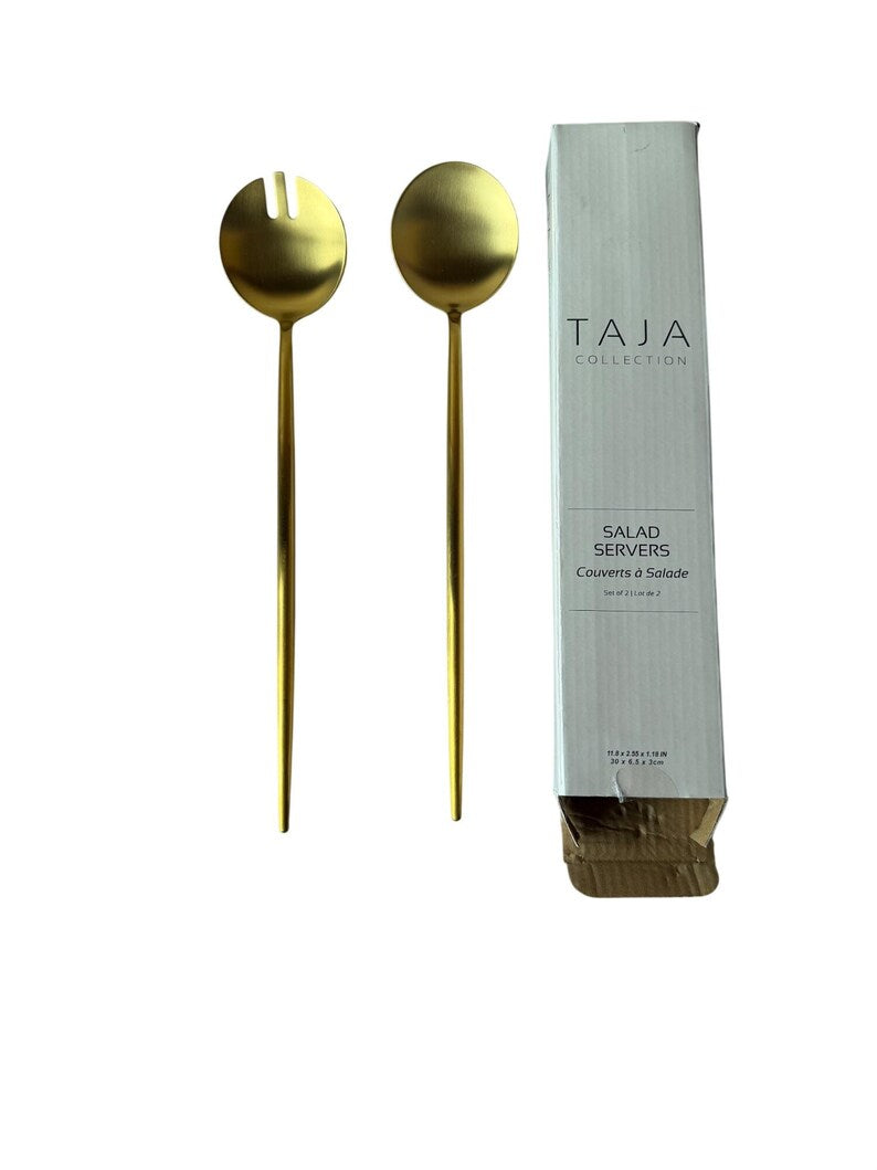 Taja Collection Gold Salad Servers Stainless Steel 2-Piece Set Dishwasher Safe