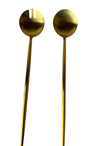 Taja Collection Gold Salad Servers Stainless Steel 2-Piece Set Dishwasher Safe