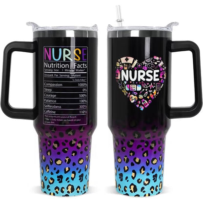 Nurses Gifts Nurse Tumbler with Handle & Straw - 40 oz Nurse Life Leopard Print Cup (Has Cosmetic Scratches)