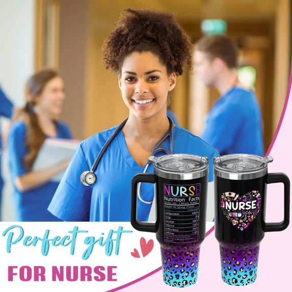 Nurses Gifts Nurse Tumbler with Handle & Straw - 40 oz Nurse Life Leopard Print Cup (Has Cosmetic Scratches)