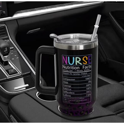 Nurses Gifts Nurse Tumbler with Handle & Straw - 40 oz Nurse Life Leopard Print Cup (Has Cosmetic Scratches)