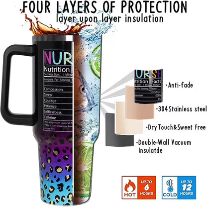 Nurses Gifts Nurse Tumbler with Handle & Straw - 40 oz Nurse Life Leopard Print Cup (Has Cosmetic Scratches)