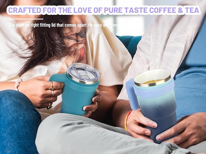 Zukro 24 Oz Ceramic Lined Tumbler With Handle And Straw, No Metal Taste, Insulated Stainless Steel Coffee Mug With Spill Proof Lids