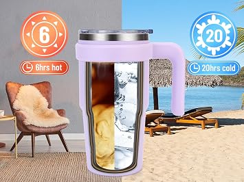 Zukro 24 Oz Ceramic Lined Tumbler With Handle And Straw, No Metal Taste, Insulated Stainless Steel Coffee Mug With Spill Proof Lids