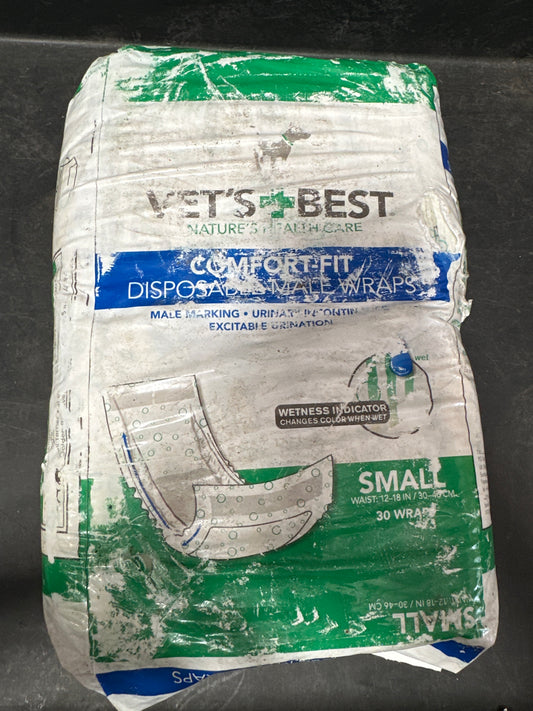 Vet's Best Vets Best Comfort Fit Disposable Male Dog Diapers  Absorbent Male Wraps with Leak Proof Fit  Small, 30 Count