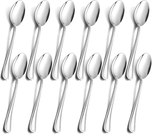 Dinner Spoons Set of 12, E-far 7.9 Inch Stainless Steel Soup Spoons Tablespoons for Home, Kitchen or Restaurant, Non-toxic & Mirror Polished, Easy to Clean & Dishwasher Safe