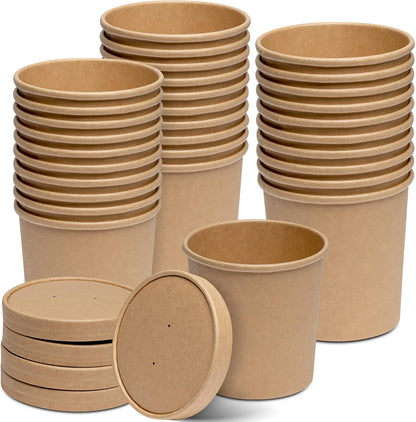 GUSTO 16 oz. - 25 Count Kraft Paper Food Containers - To Go Hot Soup Bowls, Disposable Ice Cream Cups, Ideal for Hot and Cold Foods - (Formerly Comfy Package)