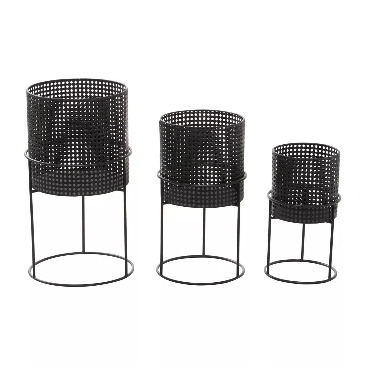 Set of 3 Metal Punched Planter Black - CosmoLiving by Cosmopolitan: Indoor/Outdoor, No Assembly Required, Decorative