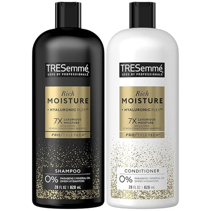 TRESemm Shampoo & Conditioner, Rich Moisture - Moisturizing Hair Care with Hyaluronic Acid, Paraben-Free, 28 Oz Ea