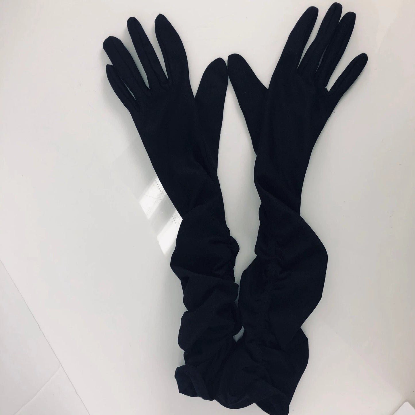 Gloves Long Black Full Length Fabric Costume Dress Evening Ladies Small Unlined