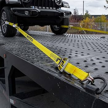 VULCAN Ratchet Strap with Wire Hooks 2 Inch x 30 Foot - Classic Yellow - 3,300 Pound Safe Working Load