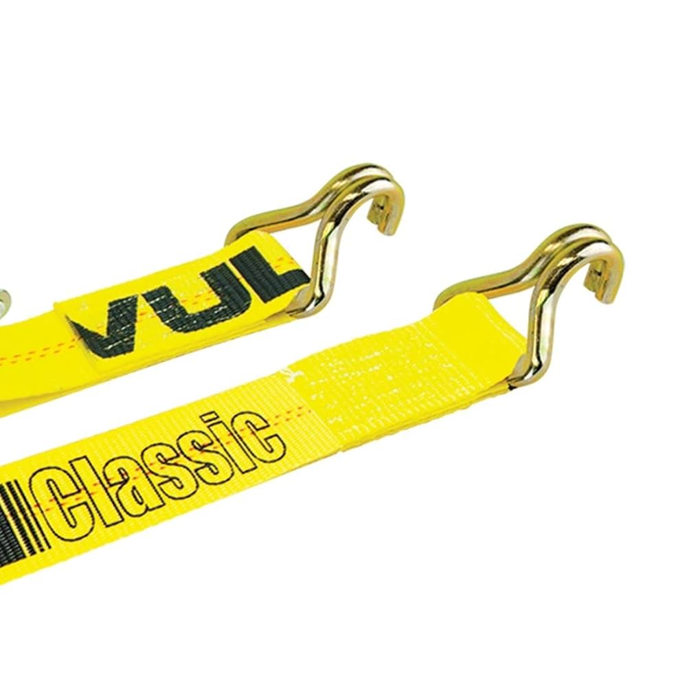 VULCAN Ratchet Strap with Wire Hooks 2 Inch x 30 Foot - Classic Yellow - 3,300 Pound Safe Working Load