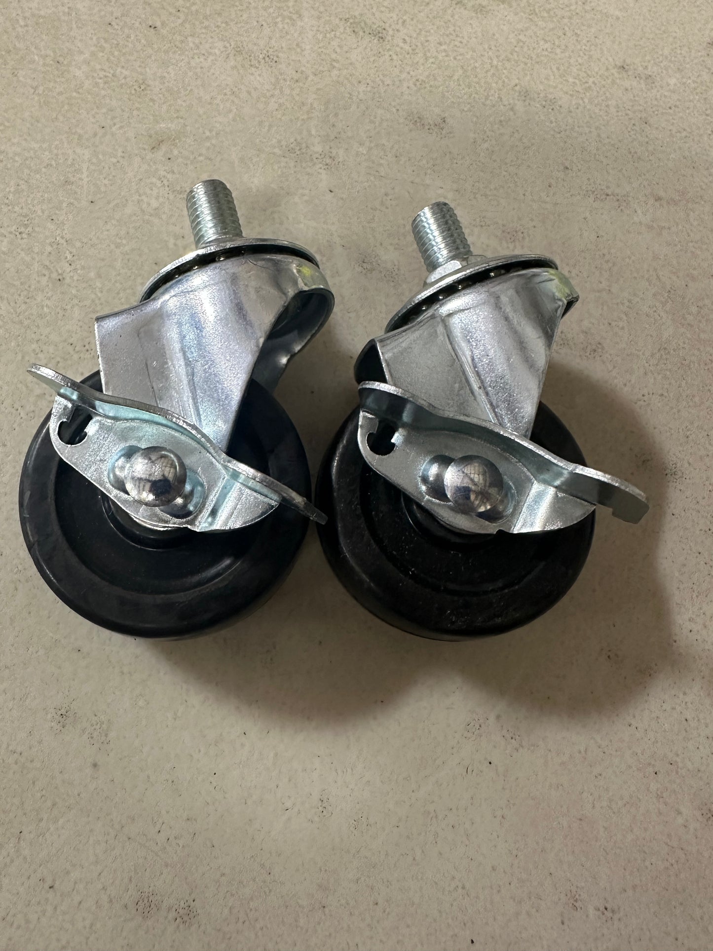 2" caster poly wheel with 5/16" - 18 x 1" stem, double ball bearing, pack of 2 with and 2 without brake