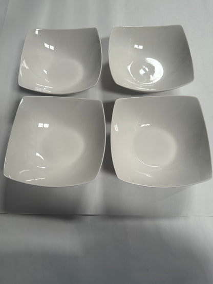 Modern White Ceramic Serving Bowls, Square Design, Set of 4