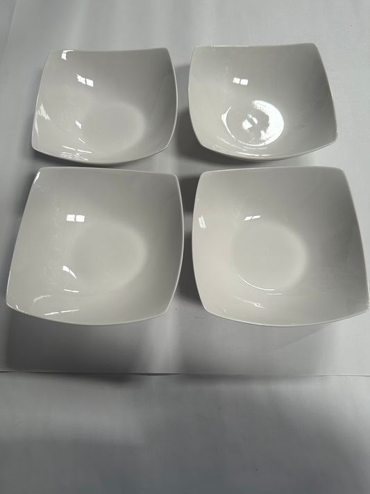 Modern White Ceramic Serving Bowls, Square Design, Set of 4
