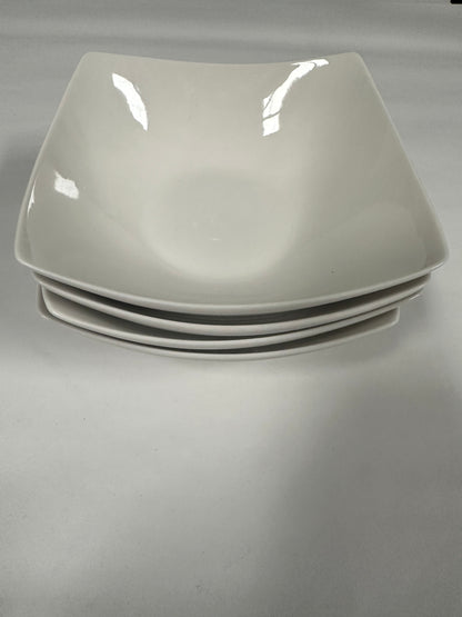 Modern White Ceramic Serving Bowls, Square Design, Set of 4