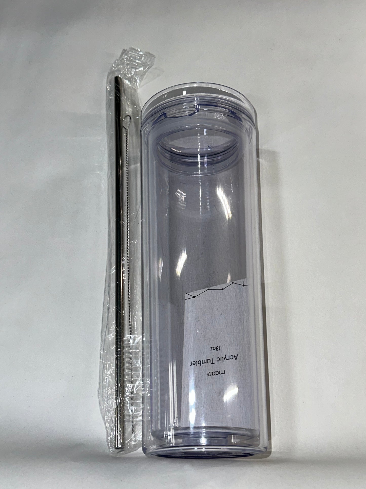 Skinny Acrylic Tumbler Cup with Metal Straw - 18 oz