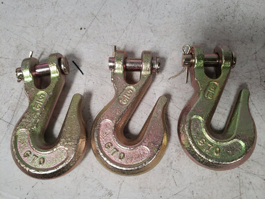 Leero G70 5/16" Clevis Grab Hook, Heavy Duty Forged Steel Rigging Chain Hooks with 4,700 Lbs(2.13 Tons) Working Load Limit, Tow Hook for Transport Truck Trailer, Yellow Zinc Finish, 3 Pack