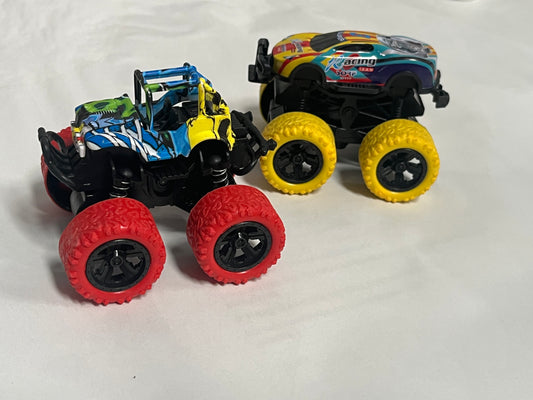 SANMERSEN Monster Truck Toys for Ages 2-4, Friction Cars for Toddlers 1-3 Push and Go 360 Rotating Stunt Car for 2 Year Old Boys Girls Gifts (2 Pack - Red and Yellow)