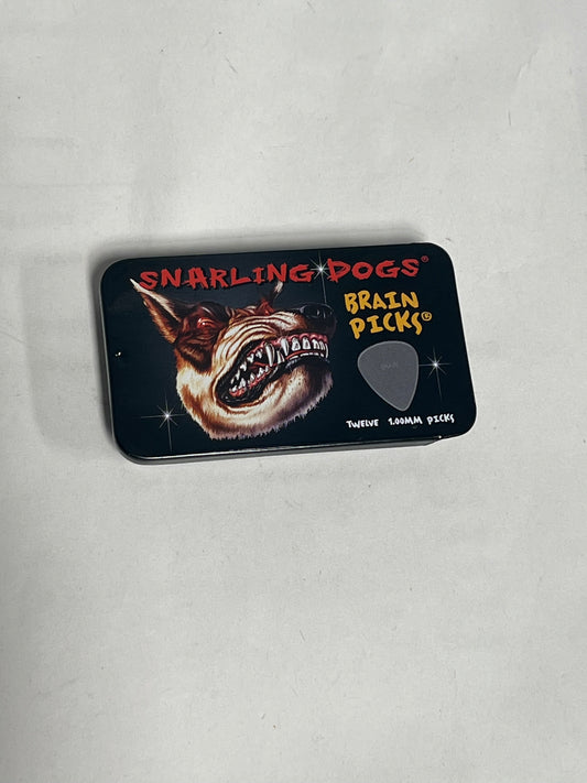 D'Andrea Snarling Dog Brain Nylon Guitar Picks 12 Pack with Tin Box (Gray, 0.53mm)