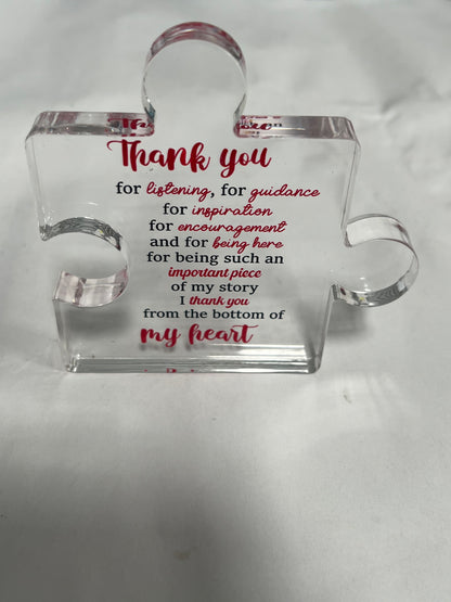 VELENTI Thank You Gifts - Engraved Acrylic Block Puzzle Thank You Present - Paperweights for Women, Men - Gifts for Friends, Coworkers - Heartwarming Therapist, Nurse Teacher Presents