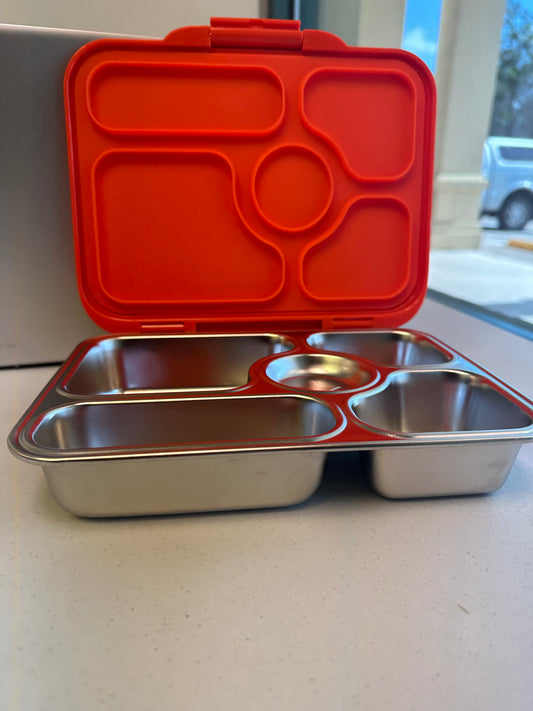 Yumbox Prêt Stainless Steel Bento Lunch Box, Leakproof, Sandwich Friendly Tray, Kids Lunch Box, Easy Open Latch, Compact, Durable, Spacious Food Tray (Orange)