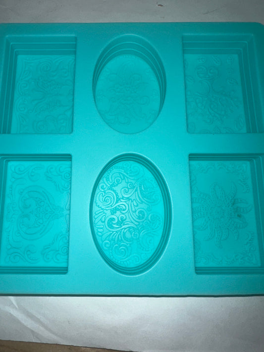 6 Slots Lace Flower Lotion Soap Bar Mold Rectangle Oval Silicone Soap Making Supplies 4oz (Light Blue)