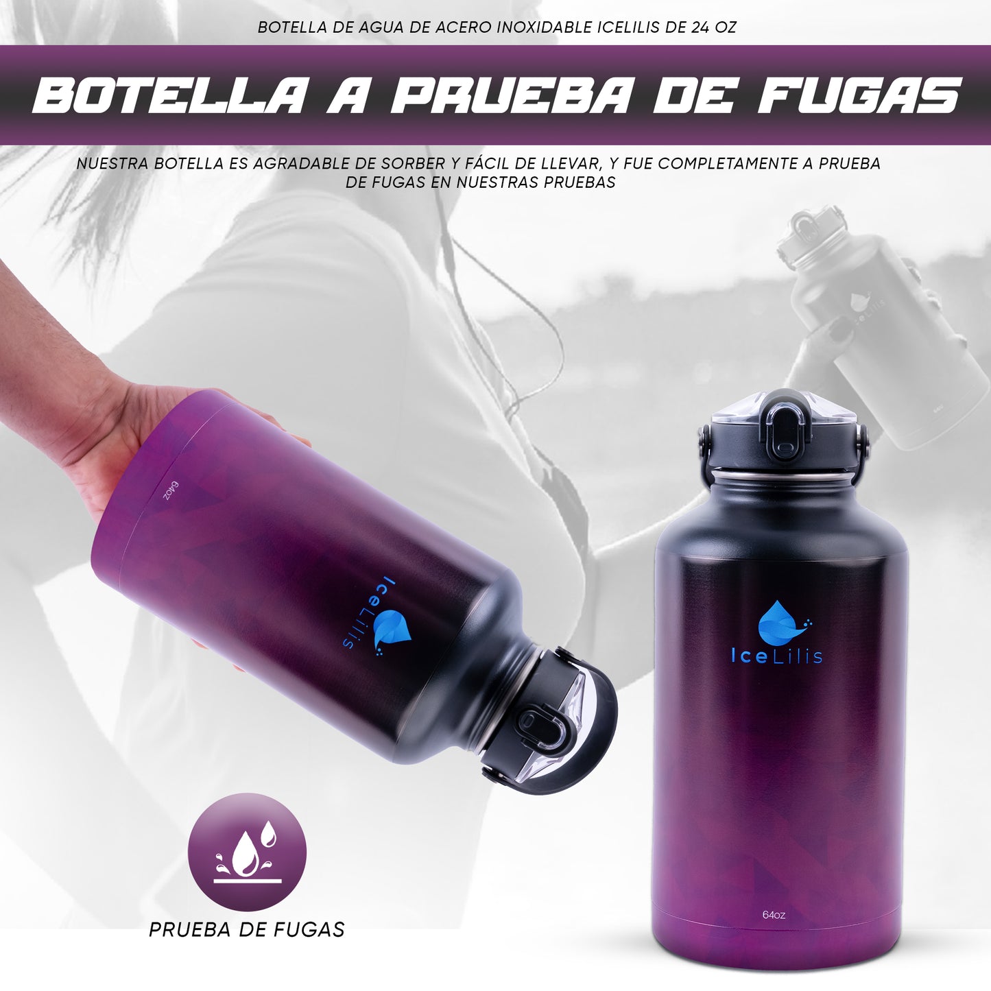 ICELILIS Purple Thermal Bottle 64 Oz Complete Set
