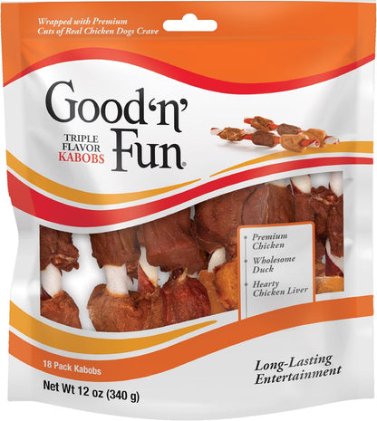Good'N'Fun Triple Flavored Rawhide Kabobs for Dogs (12oz)