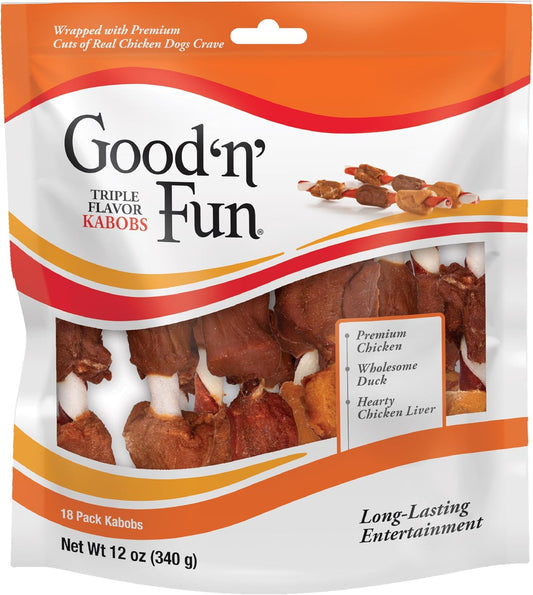 Good'N'Fun Triple Flavored Rawhide Kabobs for Dogs (12oz)