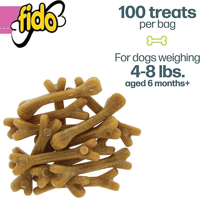 Fido Naturals Belly Bones for Dogs, 100 Yogurt Flavor Mini Dog Dental Treats(100 Count) - Made in USA - for Extra Small Dogs - Plaque and Tartar Control for Fresh Breath, Digestive Health Support