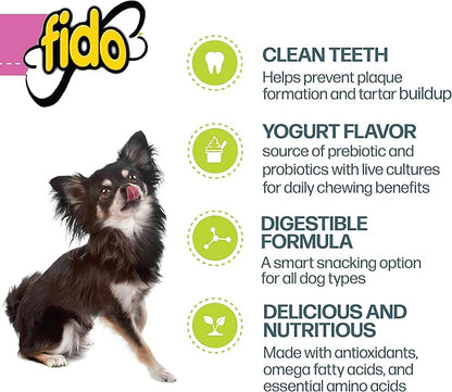 Fido Naturals Belly Bones for Dogs, 100 Yogurt Flavor Mini Dog Dental Treats(100 Count) - Made in USA - for Extra Small Dogs - Plaque and Tartar Control for Fresh Breath, Digestive Health Support