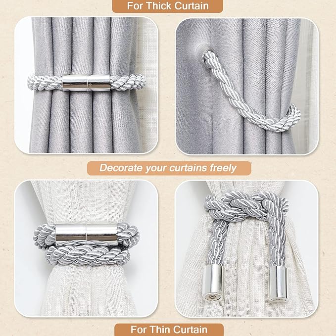 Simple Curtain Tie Rope with Magnetic Buckle Curtain Straps Window Decorative Accessories 1 Pc (Gray)