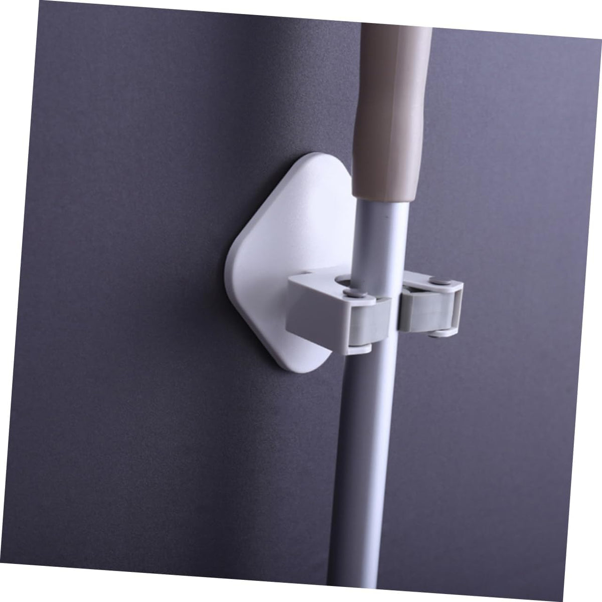 Happyyami Space-Saving Wall Mount Mop Rack Adhesive Broom Holder Multi-Functional Mop Storage for Bathroom Kitchen